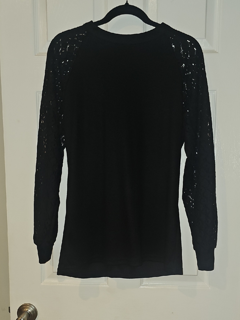 Women's Black Long Sleeve Lace-Sleeve Blouse